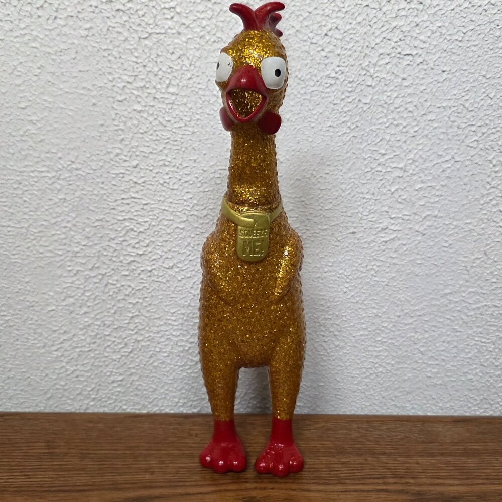 Pet Toy Squeeze Me Glitter Squeaky 12" Rubber Chicken